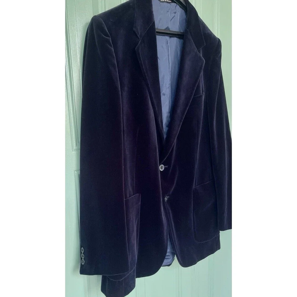 Yves Saint Laurent Sz42 Midnight Blue Velvet 2 button Smoking Jacket Vintage